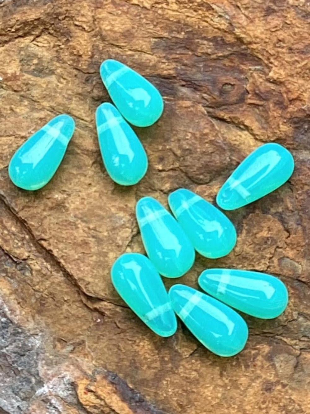 Set of 9 Blue Czech Glass Beads, NWT, Drilled, 13mmx7mm